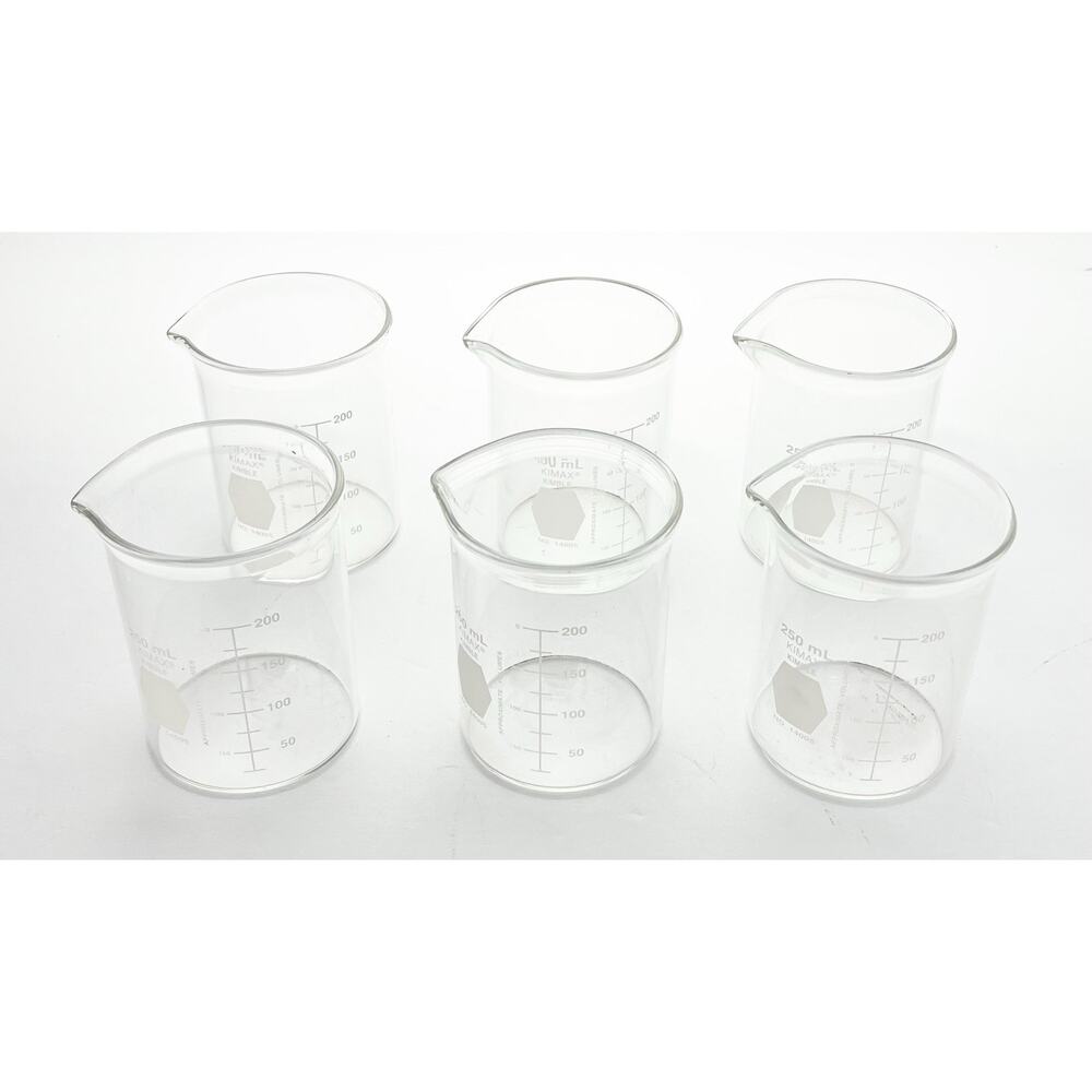 Set of 6 Kimax Kimble 250 ml Glass Beaker No. 14005 Chemistry Science - Picture 3 of 8